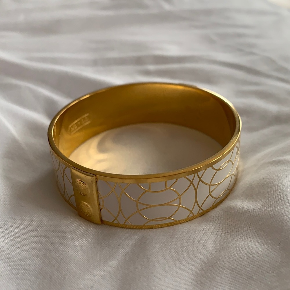 Coach White Enamel and Gold Bangle Bracelet